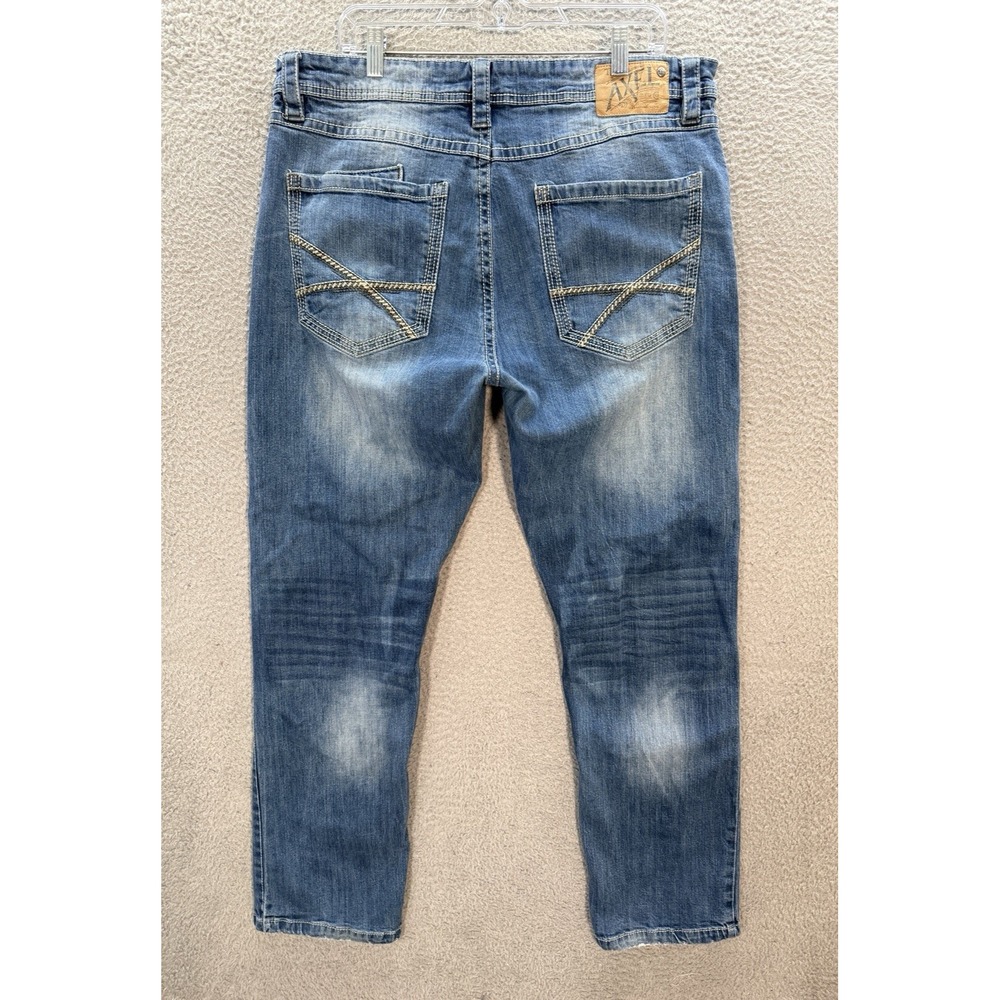 TK Axel Jeans Mens 38x32 Blue Athletic Thick Stitch Distressed Denim Workwear